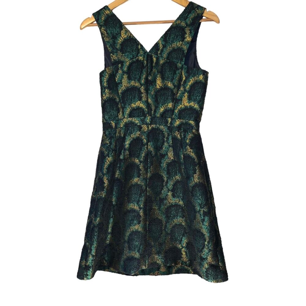 Green and Gold V-Neck Fit & Flare Dress